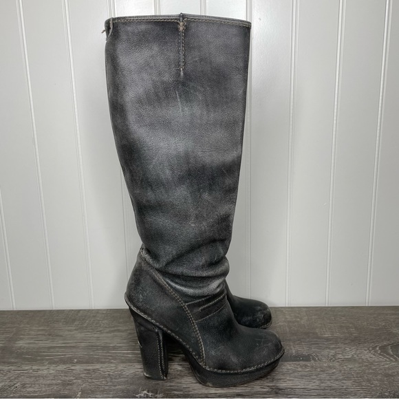 Frye Platform Equestrian Steampunk City Grunge Distressed Tall Boots Gray 8.5 - Picture 5 of 14